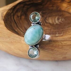 Larimar & Blue Topaz Silver Ring